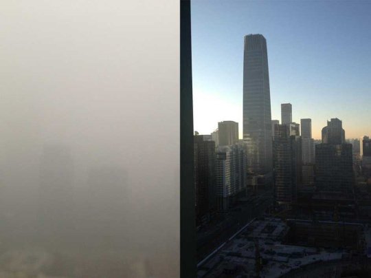 Pekin de bina, bugün (sol) ve 6 hafta önce (sağ) (Kaynak Sinocism)