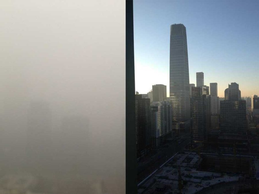 Pekin de bina, bugün (sol) ve 6 hafta önce (sağ) (Kaynak Sinocism)