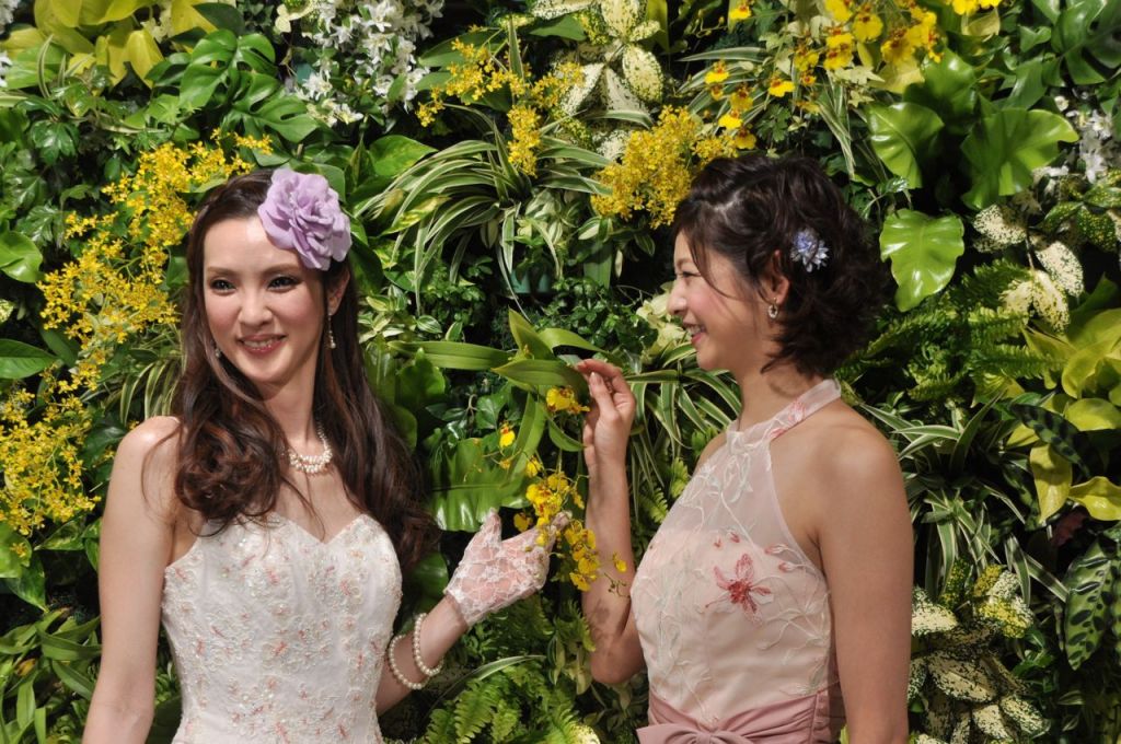 Bahçe ortamı hazırlanmış, iki model hanım poz veriyorlar (Fotoğraf: Erol Emed)